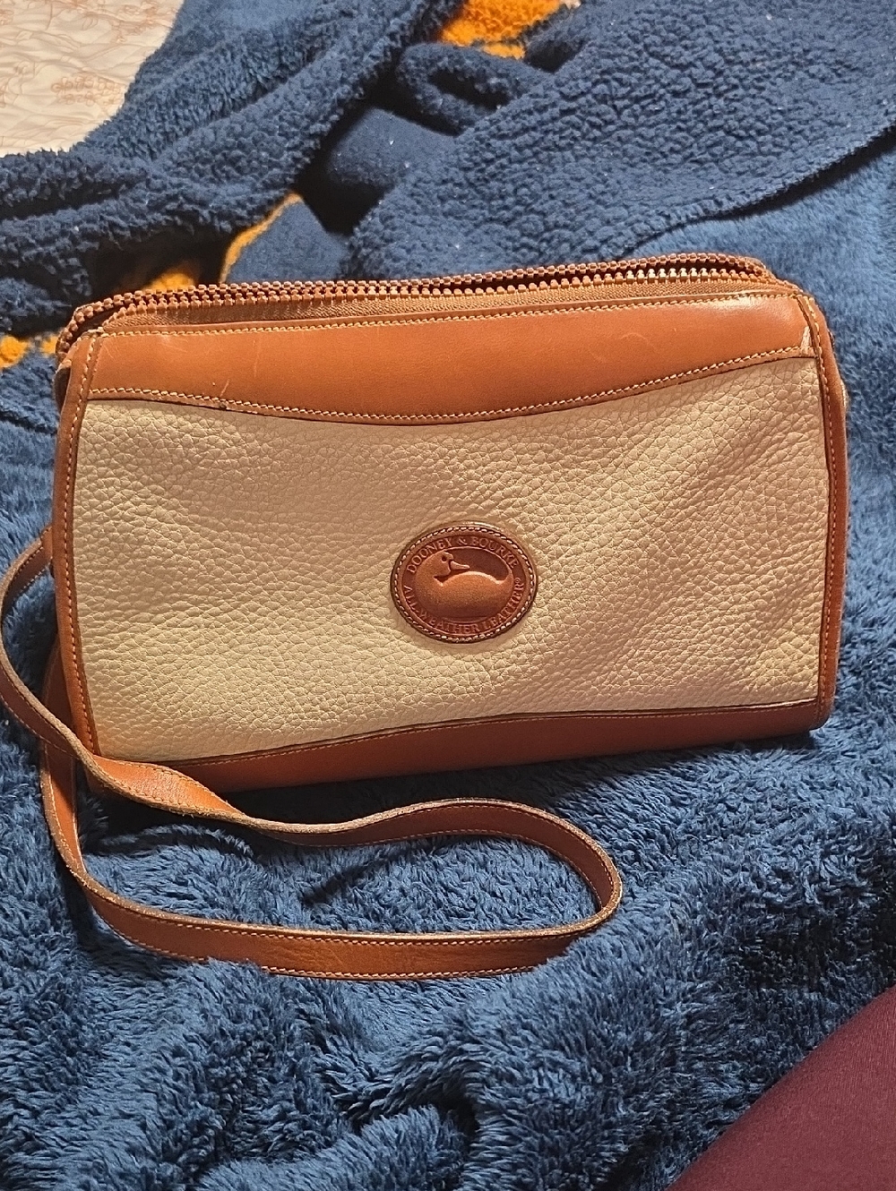 Dooney & Bourke Cream and Tan Pebbled Leather Wristlet Crossbody